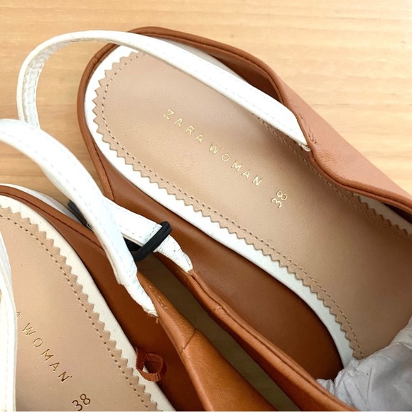 NEW Zara tan leather slingback pointed toe flats - Picture 6 of 9